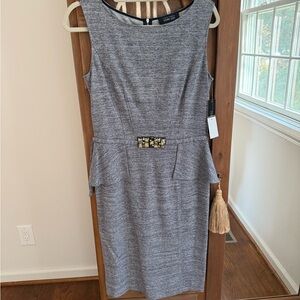 Teri Jon by Rickie Freeman Charcoal Sleeveless Midi Dress NWT!